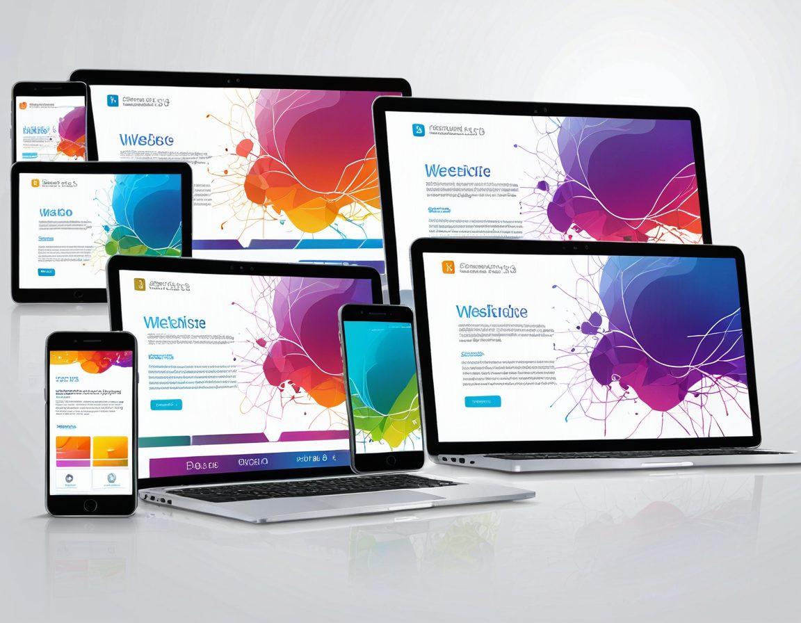 A modern website displayed on multiple devices (laptop, tablet, smartphone) side by side, seamlessly adapting to each screen size, with a background featuring a flow of interconnected digital networks. The devices show vibrant, user-friendly interfaces, reflecting smooth transitions and rich user interaction. vector art. vibrant colors. white background.
